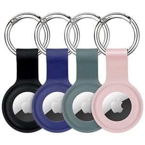 holder case for airtags silicone sleeve for airtags durable anti-scratch protective skin cover with anti-losing keychain ring accessory compatible with apple airtags 4pack