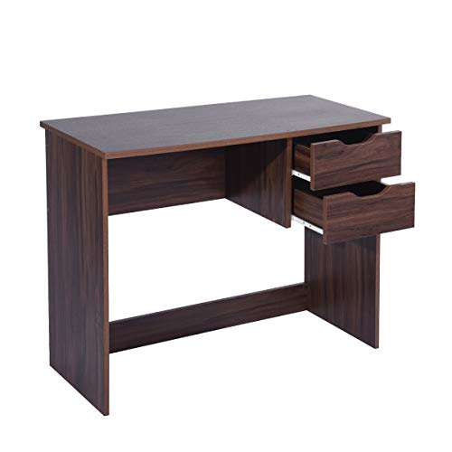 FurnitureR Computer Desk Home Office Desk with 2 Drawers, 35.4'' Study Writing Desk Saves Spaces for Small Rooms, Wood Laptop Table Easy Assembly, Brown