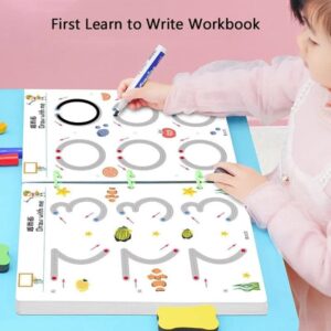 Magical Tracing Workbook Set,Reusable Magic Practice Copybook for Kids with Drawing Pens & Eraser,Learning To Write Alphabet,Numbers and Line Tracing (Digital drawing 64 Pages/32 Sheets (2-6 Years))