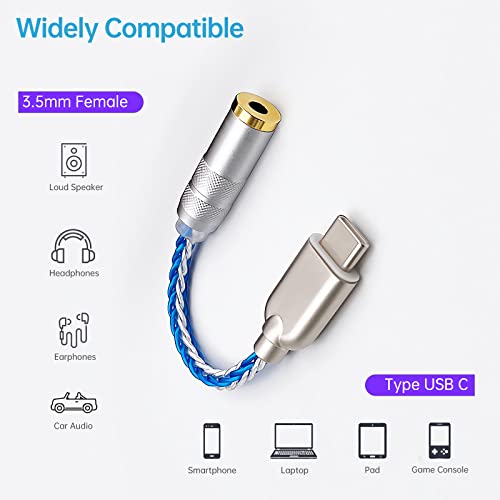 Portable Headphone Amplifier USB Type C to 3.5mm Adapter DAC ALC5686 32bits/384KHz Headset Amp for Samsung Android iOS Windows Mac OS X System Smartphone PC Laptop S22 S20+ S20 Ultra - Blue Sliver