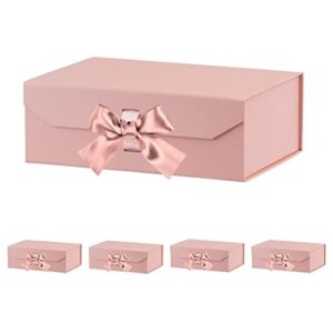 mumupack 5 pink gift boxes with lid for presents 8x7x3.3 inches with ribbon and magnetic closure, collapsible matte textured finish box for mother's day, birthdays, bridal gifts,weddings