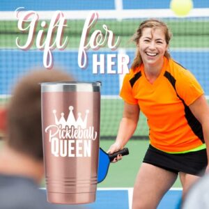 Pickleball Gifts for Women, Gifts for Pickleball Lovers, Pickleball Accessories, PICKLEBALL QUEEN, Rose Gold Insulated 20oz Stainless Steel Travel Tumbler with Straw, Brush, Lid, and Gifts Box