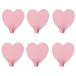 jtmyaota 6 pack heart shaped decorative wall hooks, stainless steel strong adhesive wall hook for home kitchen bathroom office (light pink)
