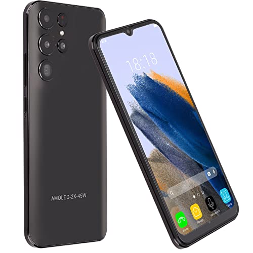 S22 Ultra Unlocked Smartphone - 6.6 Inch HD Screen Smartphone 8GB 64GB Memory, Face Recognition, with Front 8MP and Rear 24MP Camera, f2.0 Aperture WiFi Cell Phone for Android 12, Black(US)