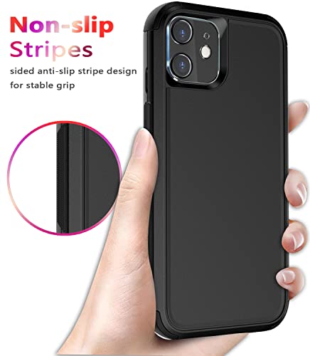 Diverbox for iPhone 12 case [Shockproof] [Dropproof] [Tempered Glass Screen Protector],Heavy Duty Protection Phone Case Cover for Apple iPhone 12 (12-Black-3in1)