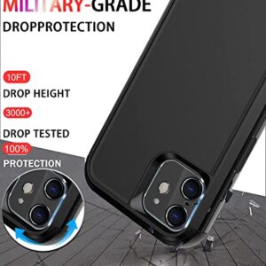 Diverbox for iPhone 12 case [Shockproof] [Dropproof] [Tempered Glass Screen Protector],Heavy Duty Protection Phone Case Cover for Apple iPhone 12 (12-Black-3in1)