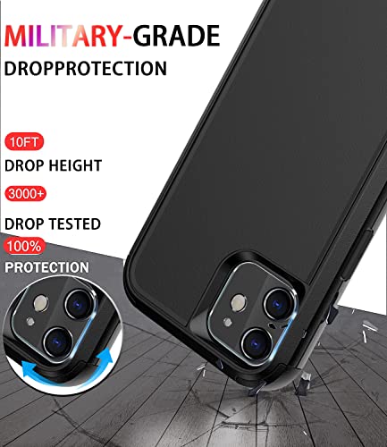 Diverbox for iPhone 12 case [Shockproof] [Dropproof] [Tempered Glass Screen Protector],Heavy Duty Protection Phone Case Cover for Apple iPhone 12 (12-Black-3in1)