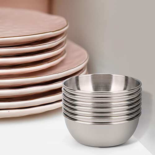 8Pcs 3.2inch Sauce Dishes Dipping Small Bowls - 2 oz Mini Stainless Steel Saucers Dish Cook Prep Side Dish Soy Sauce Sushi Dip Dishes Condiment Seasoning Serving Appetizer Plates Pinch Bowl Set