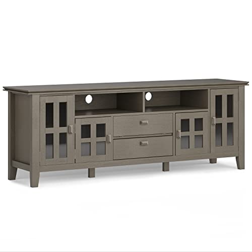 SIMPLIHOME Artisan Solid Wood 72 inch Wide Contemporary TV Media Stand in Farmhouse Grey for TVs up to 80 inches