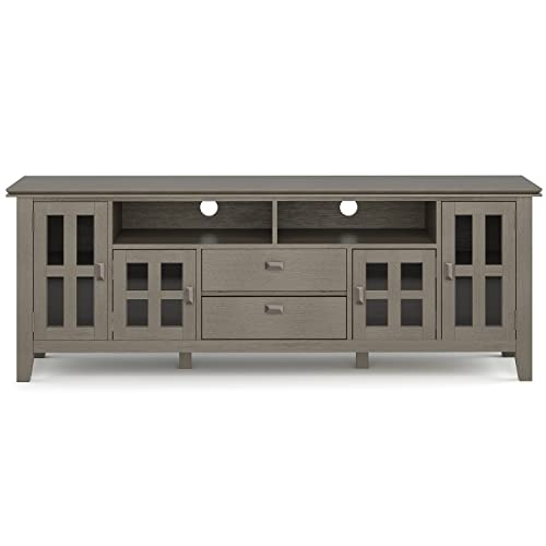 SIMPLIHOME Artisan Solid Wood 72 inch Wide Contemporary TV Media Stand in Farmhouse Grey for TVs up to 80 inches