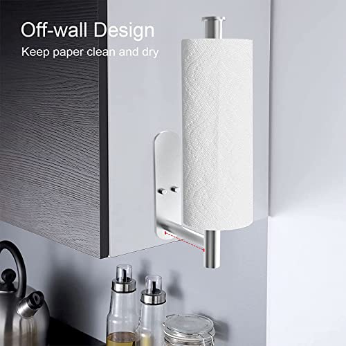 ADLOTRIS Self-Adhesive Metal Paper Towel Holder Under Cabinet in Home & Kitchen, Holders Wall Mount Hanger for Bathroom, Papel Toalla Cocina, SUS304 Stainless Steel(White, Black) (Sliver), TUO335