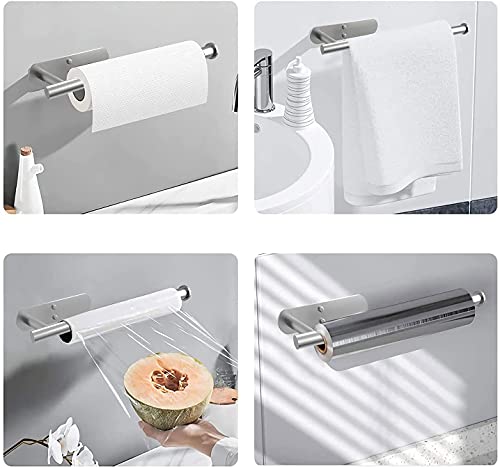 ADLOTRIS Self-Adhesive Metal Paper Towel Holder Under Cabinet in Home & Kitchen, Holders Wall Mount Hanger for Bathroom, Papel Toalla Cocina, SUS304 Stainless Steel(White, Black) (Sliver), TUO335