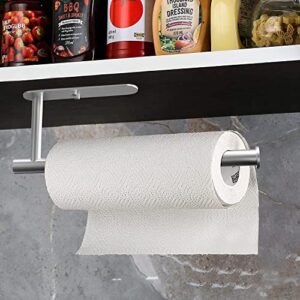 ADLOTRIS Self-Adhesive Metal Paper Towel Holder Under Cabinet in Home & Kitchen, Holders Wall Mount Hanger for Bathroom, Papel Toalla Cocina, SUS304 Stainless Steel(White, Black) (Sliver), TUO335