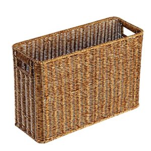 bddalpke hand-woven basket plastic rattan sundries storage bins japanese style finishing basket for closets bedroom magazine newspaper home decor (dark brown)