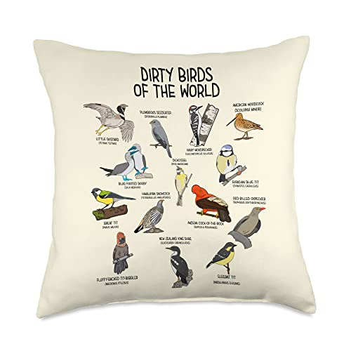 Bird Watching Dirty Birds Of The World Funny Birding Throw Pillow