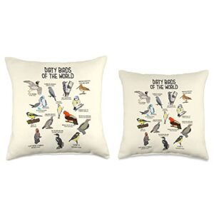 Bird Watching Dirty Birds Of The World Funny Birding Throw Pillow