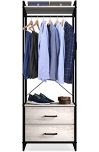 sorbus clothing rack with drawers - clothes stand dresser - wood top, steel frame, & fabric drawers - tall closet storage organizer - garment rack for hanging shirts, dresses, & jackets