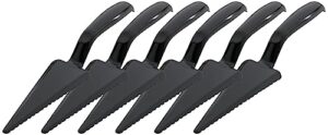 [6 pack] 10 inch disposable plastic cake pie servers/cutter | heavy duty black plastic disposable serving utensils cake knife for parties, pizza server spatula, plastic party serving ware flatware