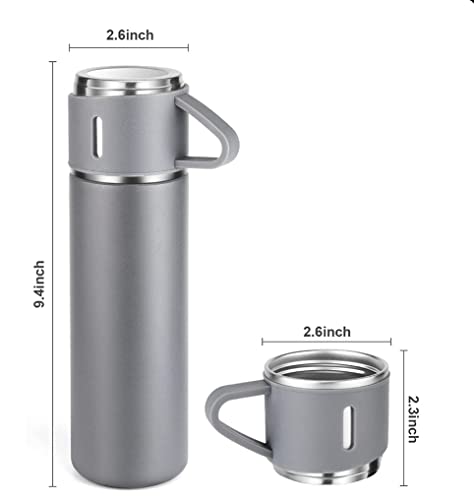 Stainless Steel Thermo + 3 cup, 500ml/16.9oz (Grey, Black, Blue) ADVANTAGE SET Gray 2.5 x 2.5 x 9.3 inch