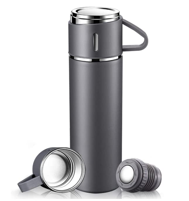 Stainless Steel Thermo + 3 cup, 500ml/16.9oz (Grey, Black, Blue) ADVANTAGE SET Gray 2.5 x 2.5 x 9.3 inch