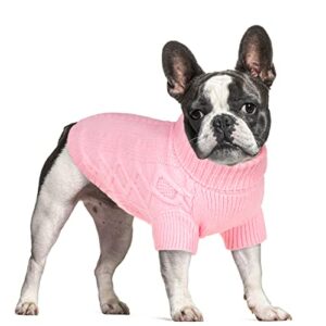 queenmore dog turtleneck sweater, classic cable knit cold weather thick sweater for small medium dogs (pink, s)