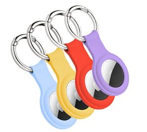 4pcs air tag case keychain hanging on dog collar backpacks wallet luggage tag, silicone airtags holders key ring chain loop,compatible with apple airtag holder gps item finders accessories