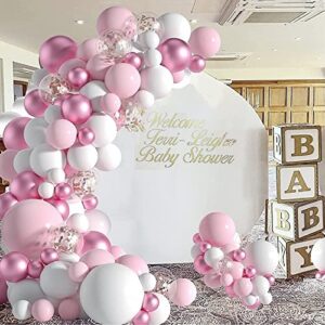 Pink Balloons Garland Arch Kit, Pastel Light Pink White Balloons, Metallic Pink Rose Gold Confetti Birthday Party Balloons for Baby Shower,Bridal,Wedding,Birthday,Anniversary Party