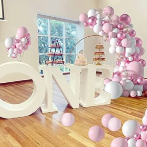 Pink Balloons Garland Arch Kit, Pastel Light Pink White Balloons, Metallic Pink Rose Gold Confetti Birthday Party Balloons for Baby Shower,Bridal,Wedding,Birthday,Anniversary Party