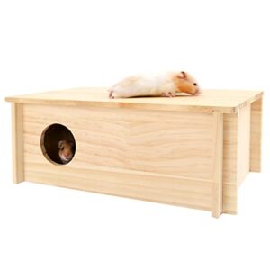 hamiledyi multi-chamber hamster wooden house multi-room wooden hamster hideout exploring tunnel small animal habitat decor for syrian hamsters rats mice lemmings gerbils(2-room)