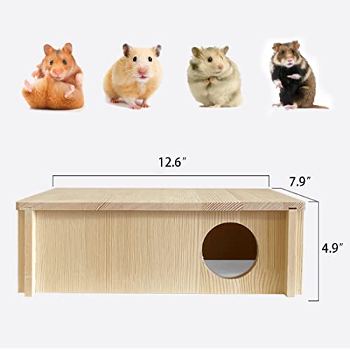 Hamiledyi Multi-Chamber Hamster Wooden House Multi-Room Wooden Hamster Hideout Exploring Tunnel Small Animal Habitat Decor for Syrian Hamsters Rats Mice Lemmings Gerbils(2-Room)