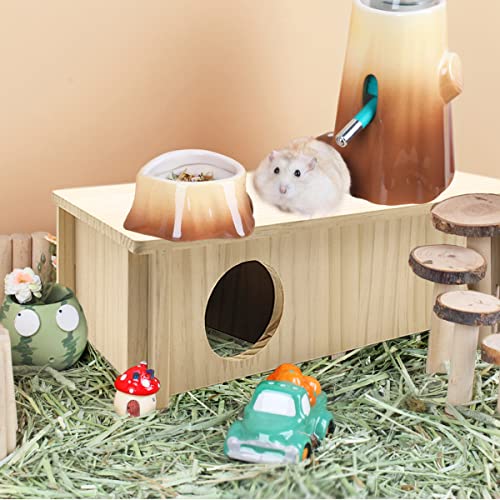 Hamiledyi Multi-Chamber Hamster Wooden House Multi-Room Wooden Hamster Hideout Exploring Tunnel Small Animal Habitat Decor for Syrian Hamsters Rats Mice Lemmings Gerbils(2-Room)