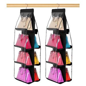 geboor 2 pack purse organizer closet, 8 pockets hanging handbag organizer purse hanger closet bag organizer for closet with metal hooks
