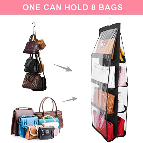 Geboor 2 Pack Purse Organizer Closet, 8 Pockets Hanging Handbag Organizer Purse Hanger Closet Bag Organizer for Closet with Metal Hooks