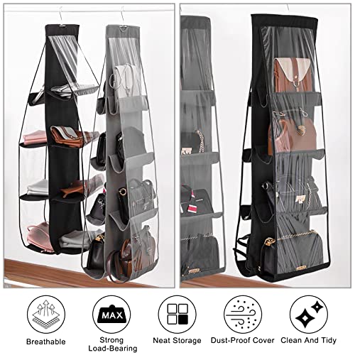 Geboor 2 Pack Purse Organizer Closet, 8 Pockets Hanging Handbag Organizer Purse Hanger Closet Bag Organizer for Closet with Metal Hooks