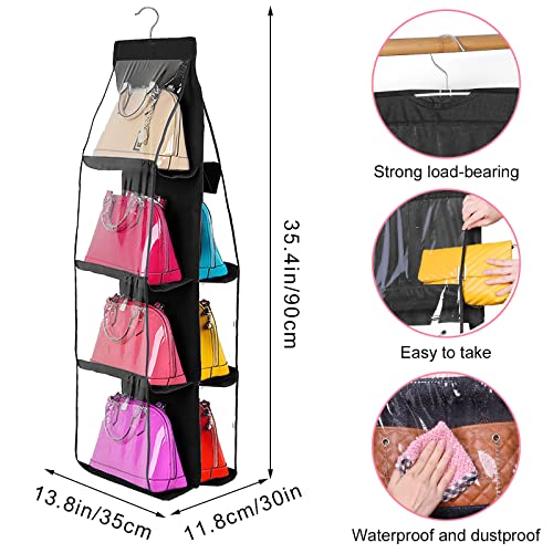 Geboor 2 Pack Purse Organizer Closet, 8 Pockets Hanging Handbag Organizer Purse Hanger Closet Bag Organizer for Closet with Metal Hooks