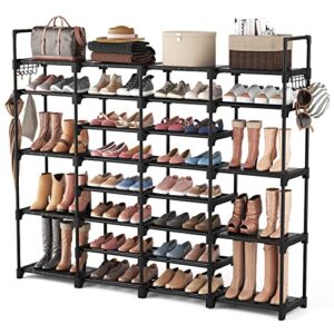 rojasop large shoe rack storage organizer for closet entryway, 62-66 pairs sturdy tall shoe rack for closet with side hooks garage shoe rack stackable boot shoe rack for bedroom
