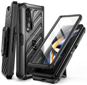 supcase unicorn beetle case for galaxy z fold 4 5g (2022), [rugged belt clip] shockproof protective case with built-in screen protector & kickstand (black)