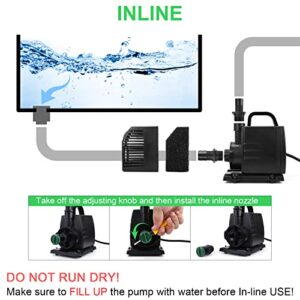 HUWLUIWA 1300 GPH Submersible Water Pump Pond Pump with 16.5ft. Power Cord, Fountain Pump with 3 Nozzles for Aquarium Fish Koi Tank Hydroponics Statuary Waterfall 100W