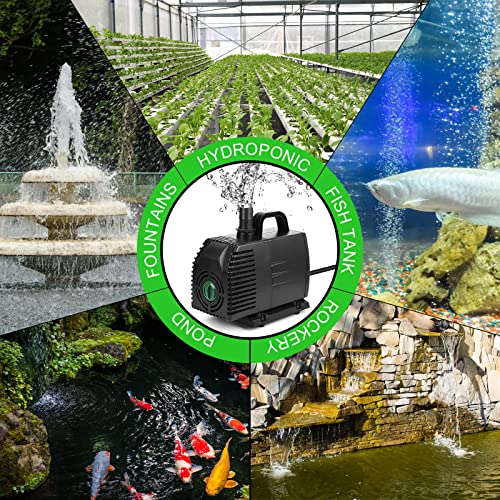 HUWLUIWA 1300 GPH Submersible Water Pump Pond Pump with 16.5ft. Power Cord, Fountain Pump with 3 Nozzles for Aquarium Fish Koi Tank Hydroponics Statuary Waterfall 100W