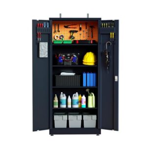 garage storage cabinet 71" tall metal storage cabinet with 2 doors and 4 adjustable shelf height and leg levelers includes pegboard and accessories for office, home, school, garage