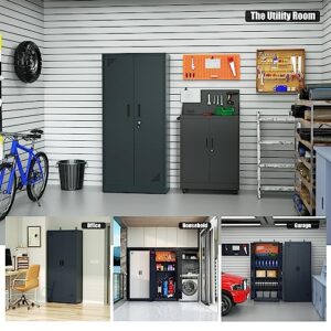 Garage Storage Cabinet 71" Tall Metal Storage Cabinet with 2 Doors and 4 Adjustable Shelf Height and Leg Levelers Includes Pegboard and Accessories for Office, Home, School, Garage