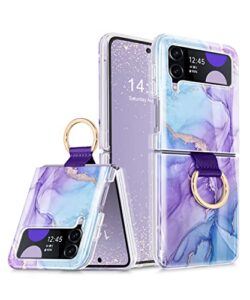 galaxy z flip 4 case with ring holder, wireless charging anti-scratch shockproof case for samsung z flip 4 5g. (blue purple)