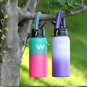 WEREWOLVES 24 oz Insulated Water Bottle With Paracord Handles & Strap & Straw Lid & Spout Lid,Reusable Wide Mouth Vacuum Stainless Steel Water Bottle for Adults (New-Lavender, 24 oz)
