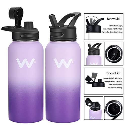 WEREWOLVES 24 oz Insulated Water Bottle With Paracord Handles & Strap & Straw Lid & Spout Lid,Reusable Wide Mouth Vacuum Stainless Steel Water Bottle for Adults (New-Lavender, 24 oz)