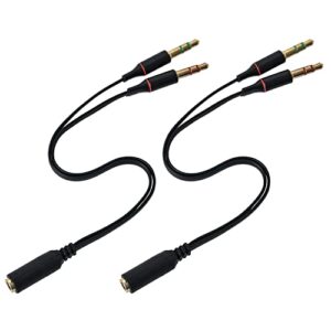 qdishi 2pcs headphone splitter cable for computer 3.5mm female to 2 dual 3.5mm male headphone mic audio y splitter cable smartphone headset to pc adapter, shockproof and interference proof (black)