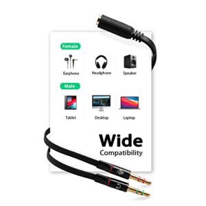 QDiShi 2Pcs Headphone Splitter Cable for Computer 3.5mm Female to 2 Dual 3.5mm Male Headphone Mic Audio Y Splitter Cable Smartphone Headset to PC Adapter, Shockproof and Interference Proof (Black)