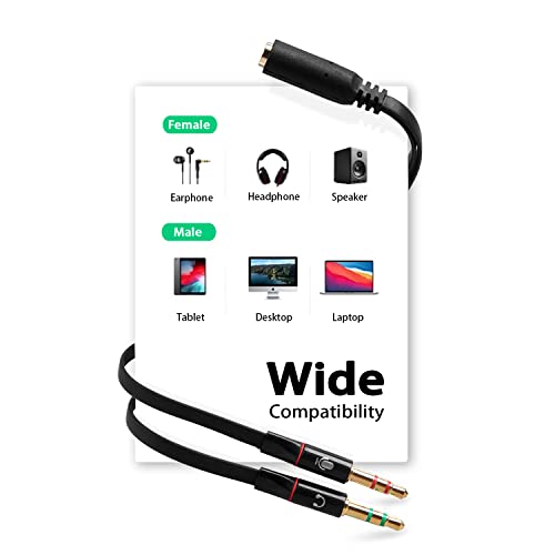 QDiShi 2Pcs Headphone Splitter Cable for Computer 3.5mm Female to 2 Dual 3.5mm Male Headphone Mic Audio Y Splitter Cable Smartphone Headset to PC Adapter, Shockproof and Interference Proof (Black)