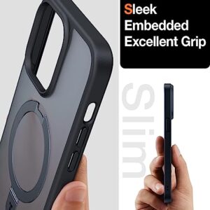 TORRAS Magnetic Shockproof for iPhone 14 Pro Case, [Exceed 3X Mil-Grade Drop Protection][Compatible with MagSafe] Built-in Foldable Stand Slim Yet Protective Phone Cover Grip Ring, Translucent Black