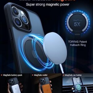 TORRAS Magnetic Shockproof for iPhone 14 Pro Case, [Exceed 3X Mil-Grade Drop Protection][Compatible with MagSafe] Built-in Foldable Stand Slim Yet Protective Phone Cover Grip Ring, Translucent Black