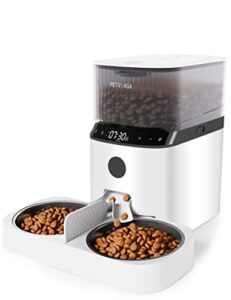 petviaga automatic cat feeders for two cats, 5l multiple cat feeder with timer, 2-way divider & dual stainless steel bowls, timed dog food dispenser for dry food with 1-6 meals & 20 portions control